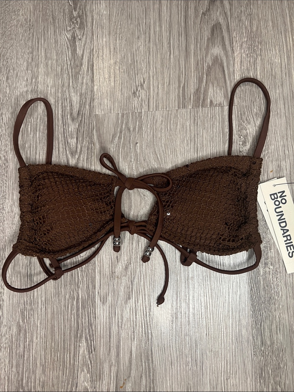 No Boundaries Sequin Brown Textured Bikini Top
